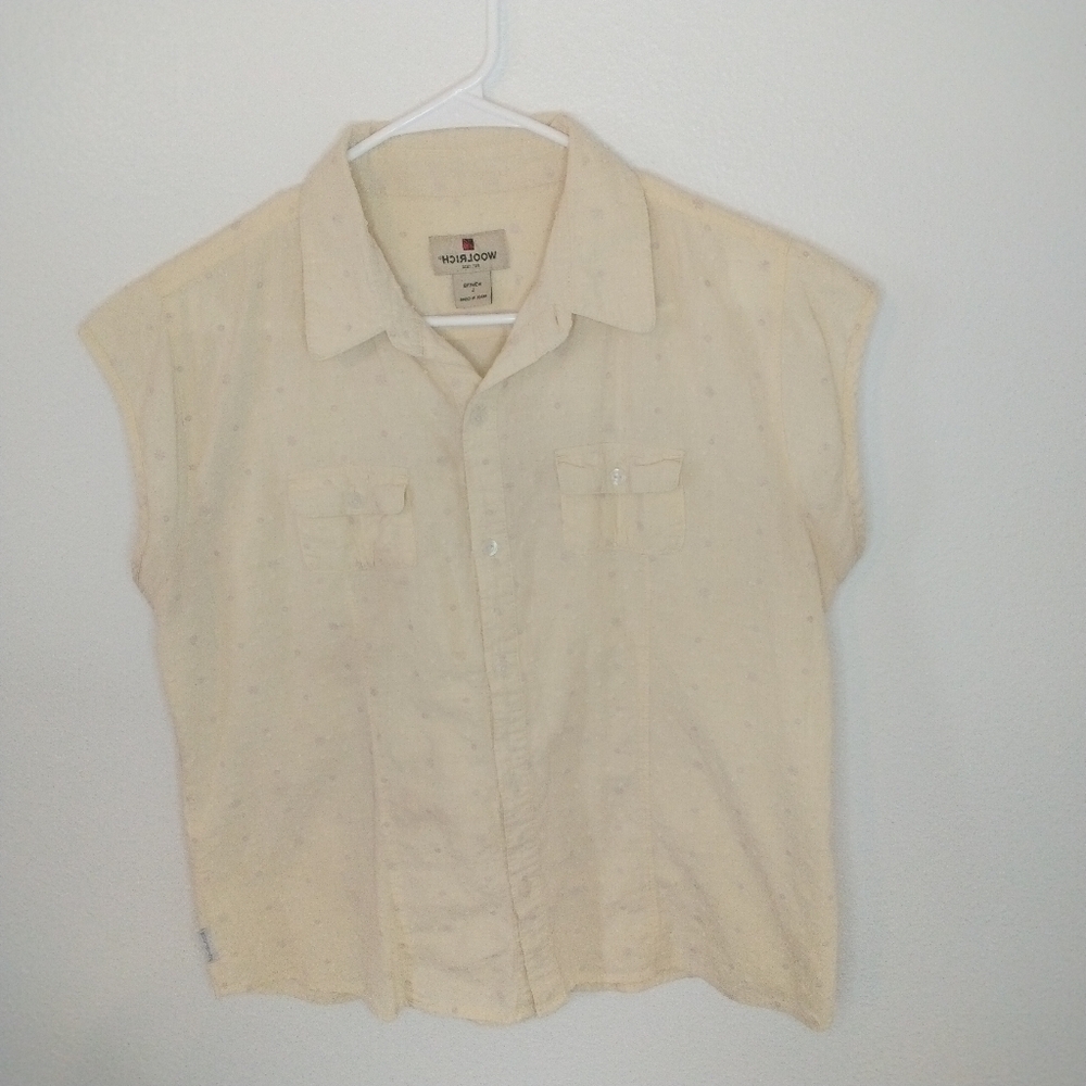 Woolrich Womens Sleeveless button up shirt Cream Size L Casual Vintage workwear